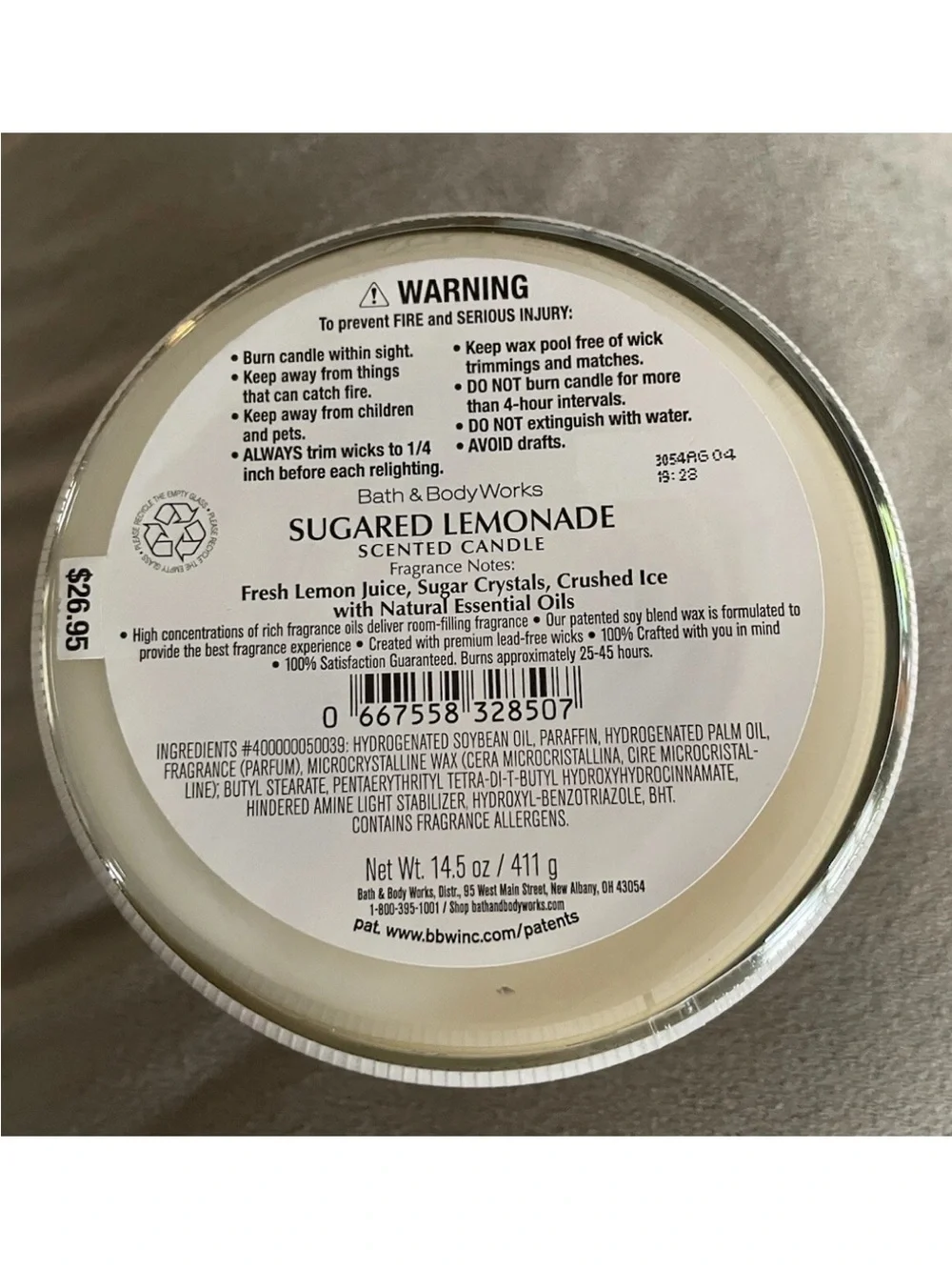 Bath & Body Works Thanks For Everything 3 Wick Candle 14.5 oz Sugared Lemonade